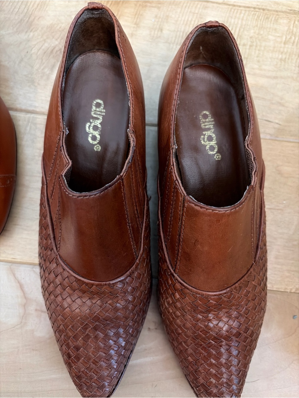 Vintage Dingo Woven Leather Mule Clogs Brown Pointed Toe Western Boho Womens 6